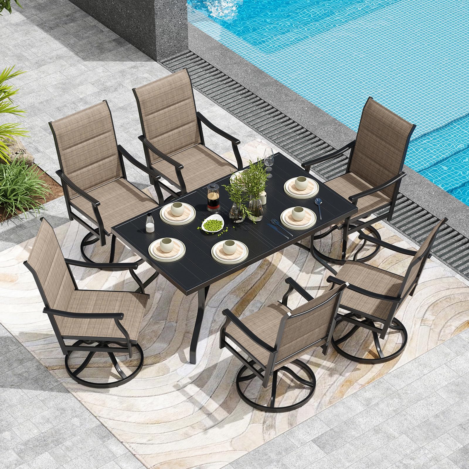 Patio Dining Set for 6, 7-Piece Outdoor Dining Table and Chairs Set