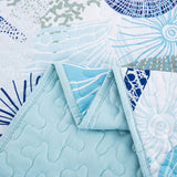 Coastal Quilt Set King Size, Blue Ocean Beach Themed Bedding Set Coral Seashell Conch