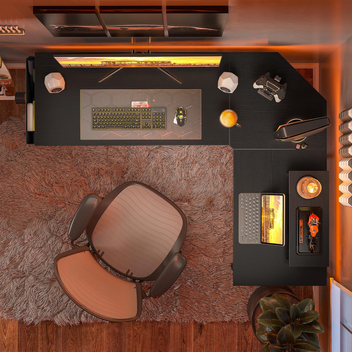 CubiCubi L Shaped Gaming Desk, 59.1 inch Computer Corner Desk with Monitor Shelf for Home Office Study Writing Workstation, Black