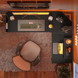 CubiCubi L Shaped Gaming Desk, 59.1 inch Computer Corner Desk with Monitor Shelf for Home Office Study Writing Workstation, Black