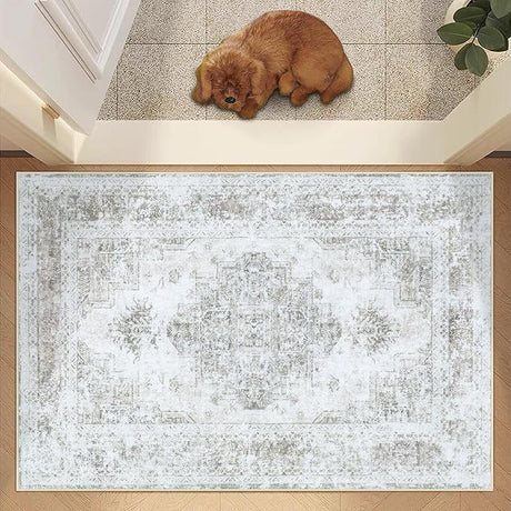 Area Rug 8x10 Living Room Rug, Machine Washable Vintage Distressed Medallion Rug Non