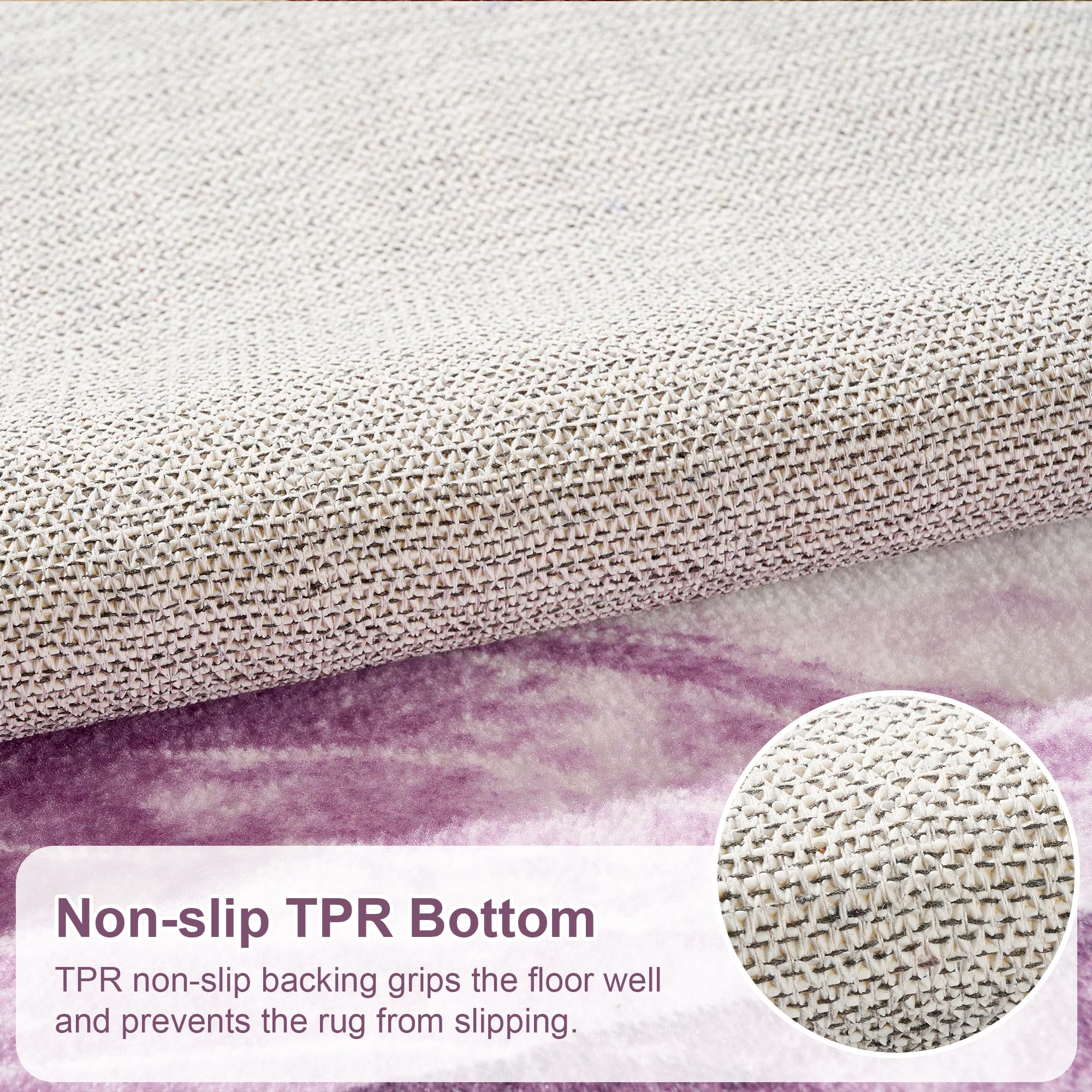 DSKOGYEM Abstract Modern Area Rug, Washable 10x14 Area Rugs with Non-Slip Backing, Ultra Thin Soft Wave Striped Rug for Living Room, Bedroom, Dining Room, Nursery (Purple/White)