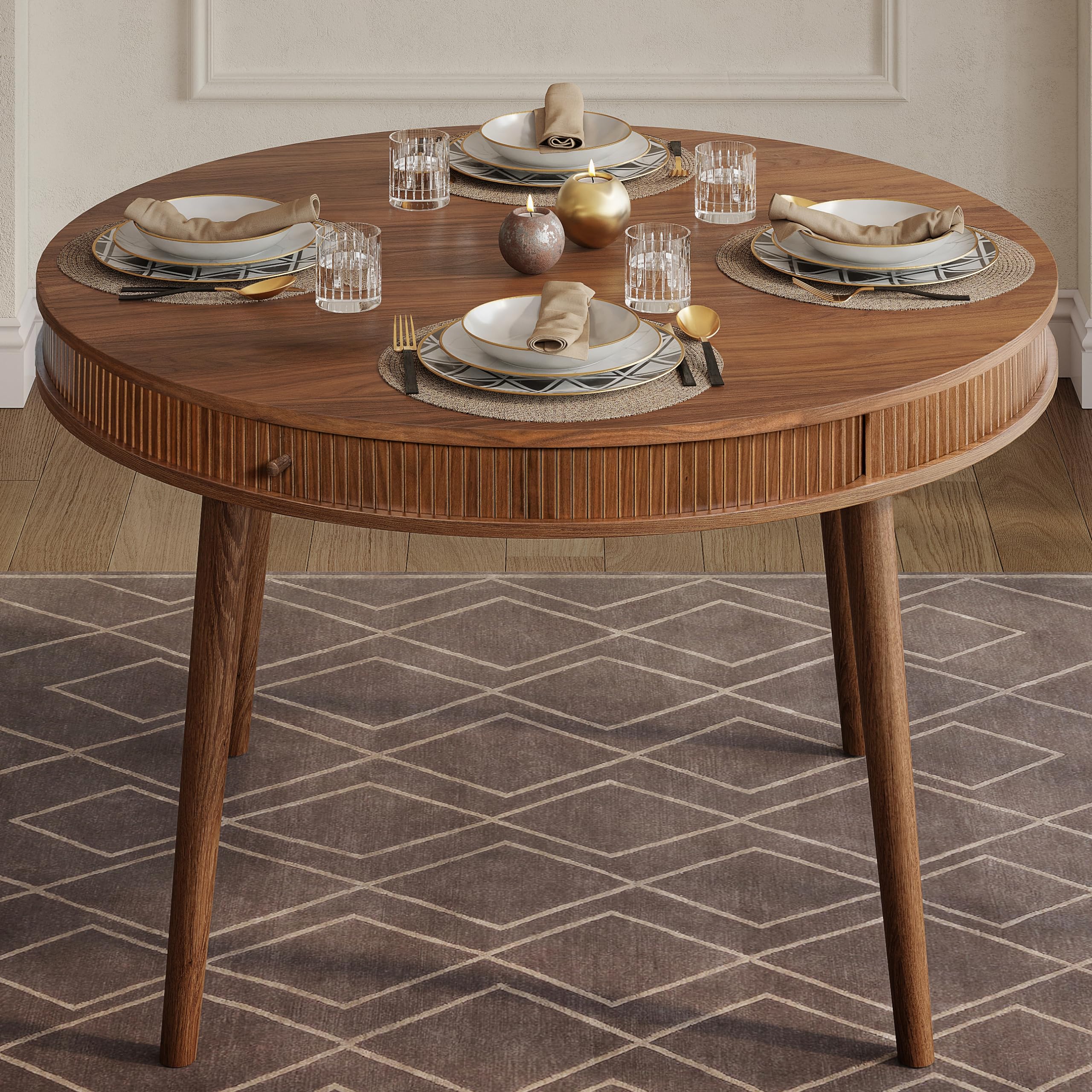47'' Round Dining Table for 4 People - Pre assembled Round Kitchen Table with 2 Hidden Storages