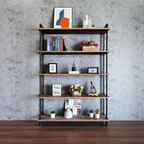 Industrial Bookshelves, Wood Pipe Bookshelf, 5 Shelf Rustic Display Storage Tall Standing
