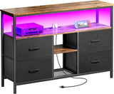 TV Stand Dresser with Power Outlets and LED Lights