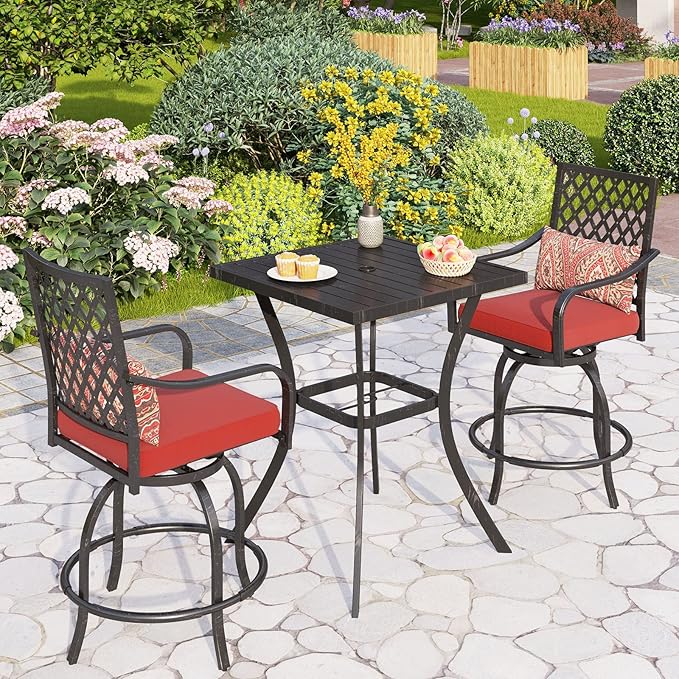 3 Piece Outdoor Bar Furniture Set, Counter Height Patio Bar Bistro Table