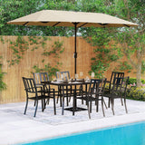 Outdoor Metal Steel Slat Dining Rectangle Table with Adjustable Umbrella Hole