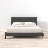 Kaya Upholstered Platform Bed Frame/Buttonless Tufting/Mattress Foundation/Wood Slat Support/No Box Spring Needed/Easy Assembly, Gray, King