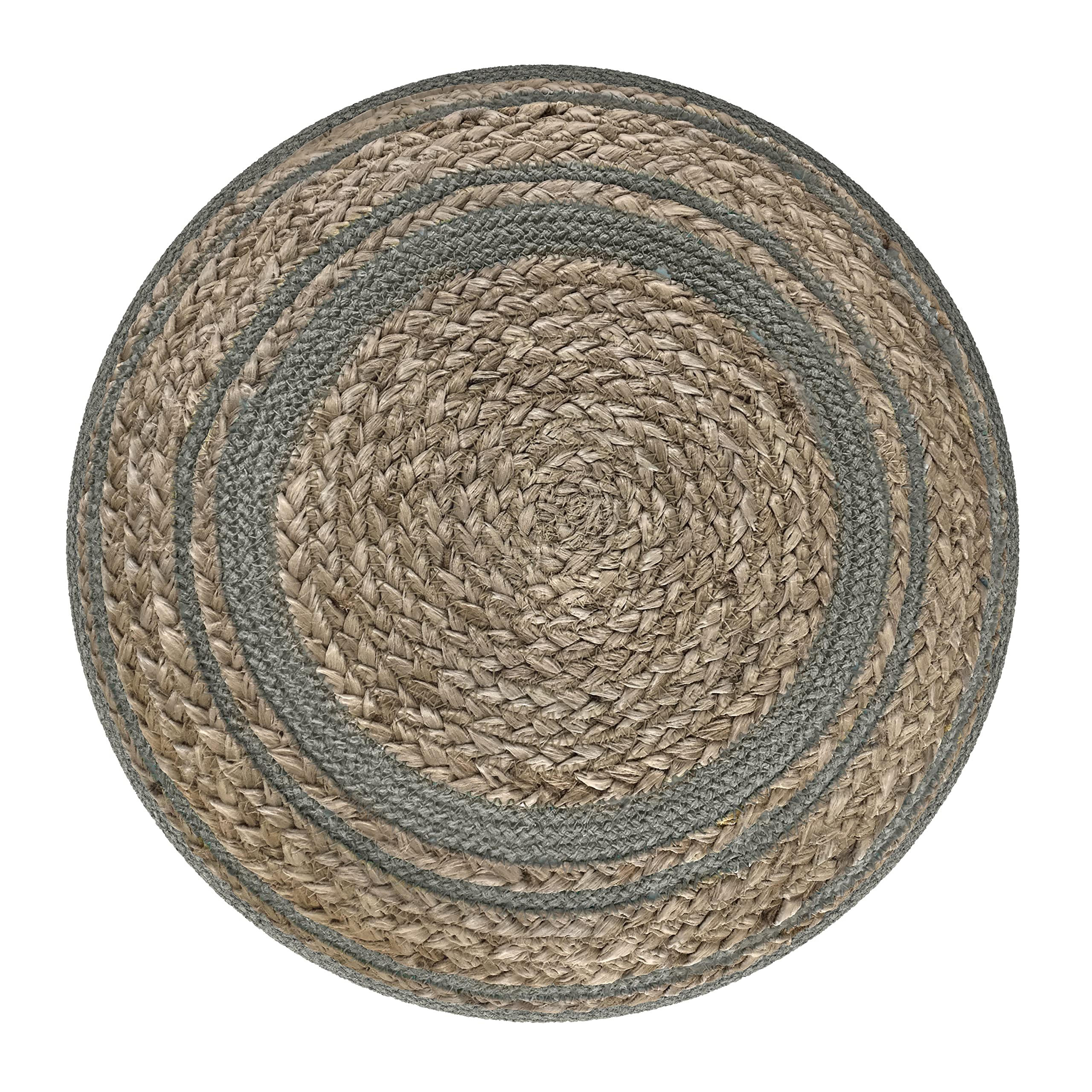 Serena 18 Inch Contemporary Round Braided Pouf in Dove Grey Cotton