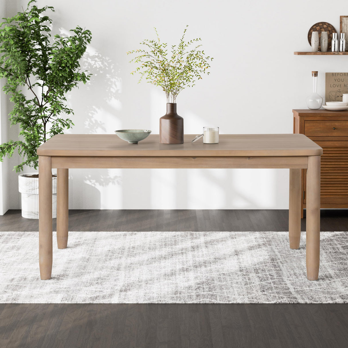 Sheil Transitional Solid Wood 64-inch Rectangular Dining Table