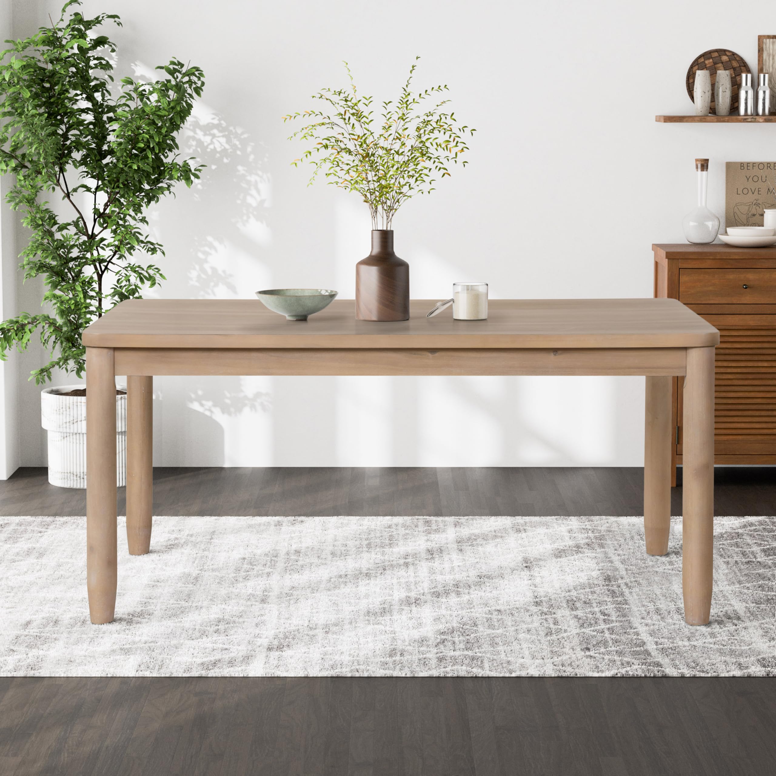 Sheil Transitional Solid Wood 64-inch Rectangular Dining Table