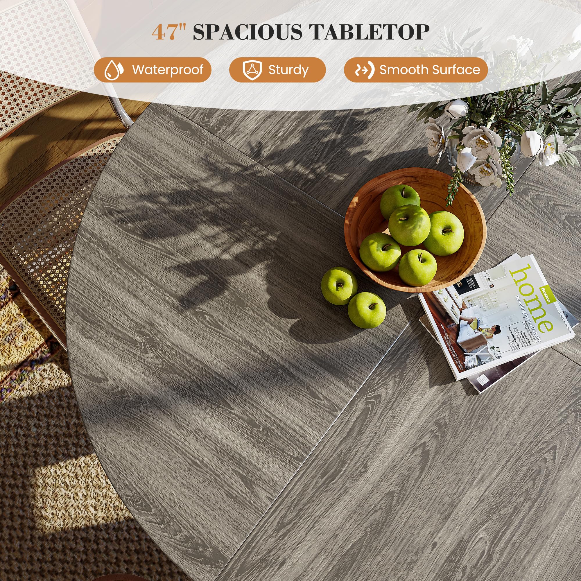 47 Inch Round Dining Table for 4 with Wooden Pedestal Base