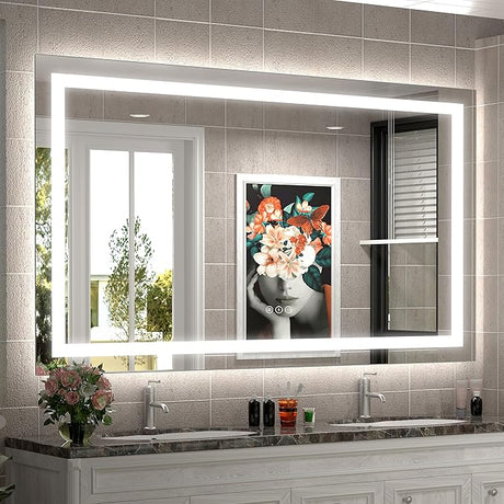 48x40 Inch LED Bathroom Mirror, Lighted Vanity Mirrors for Wall, Front Lights and Backlit