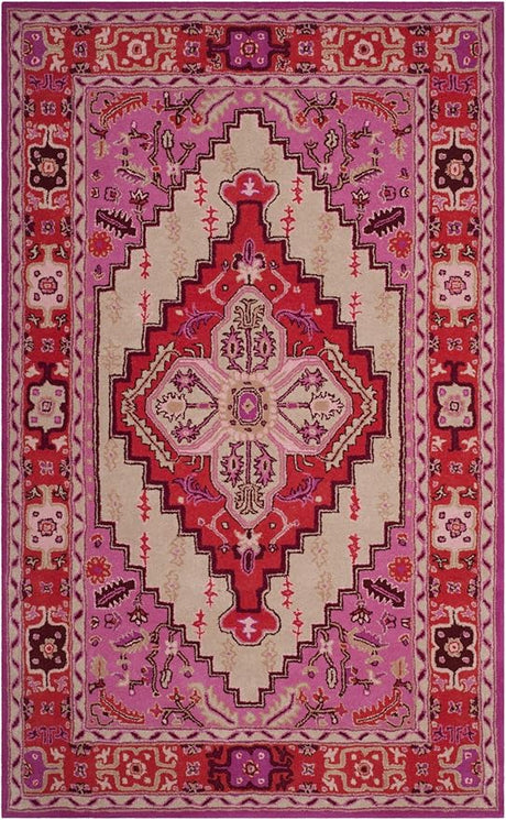 Bellagio Collection Area Rug - 5' x 8', Red & Pink, Handmade Medallion Wool, Ideal