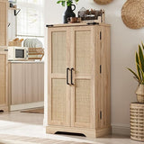 47" Kitchen Pantry with Rattan Doors, Storage Cabinet with Organizer and Adjustable