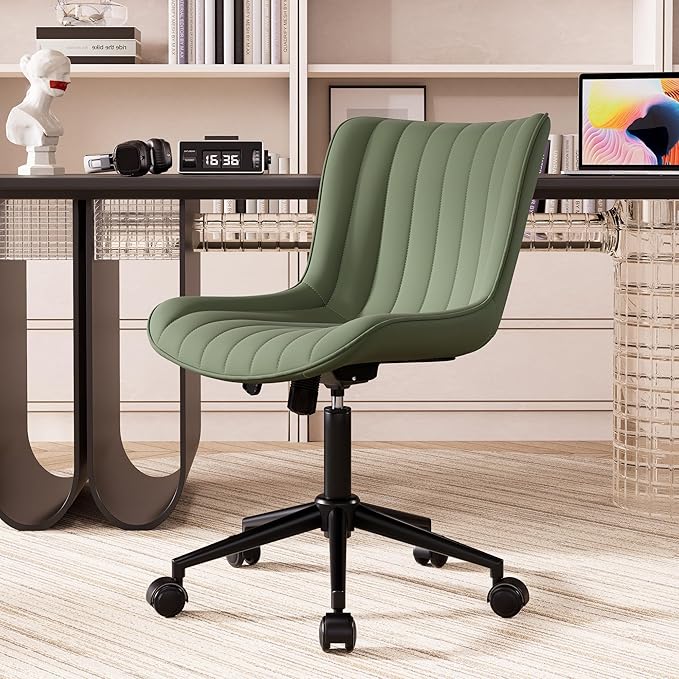 Black Ergonomic Home Office Desk Chair with Wheels Comfy Armless Criss Cross Chair