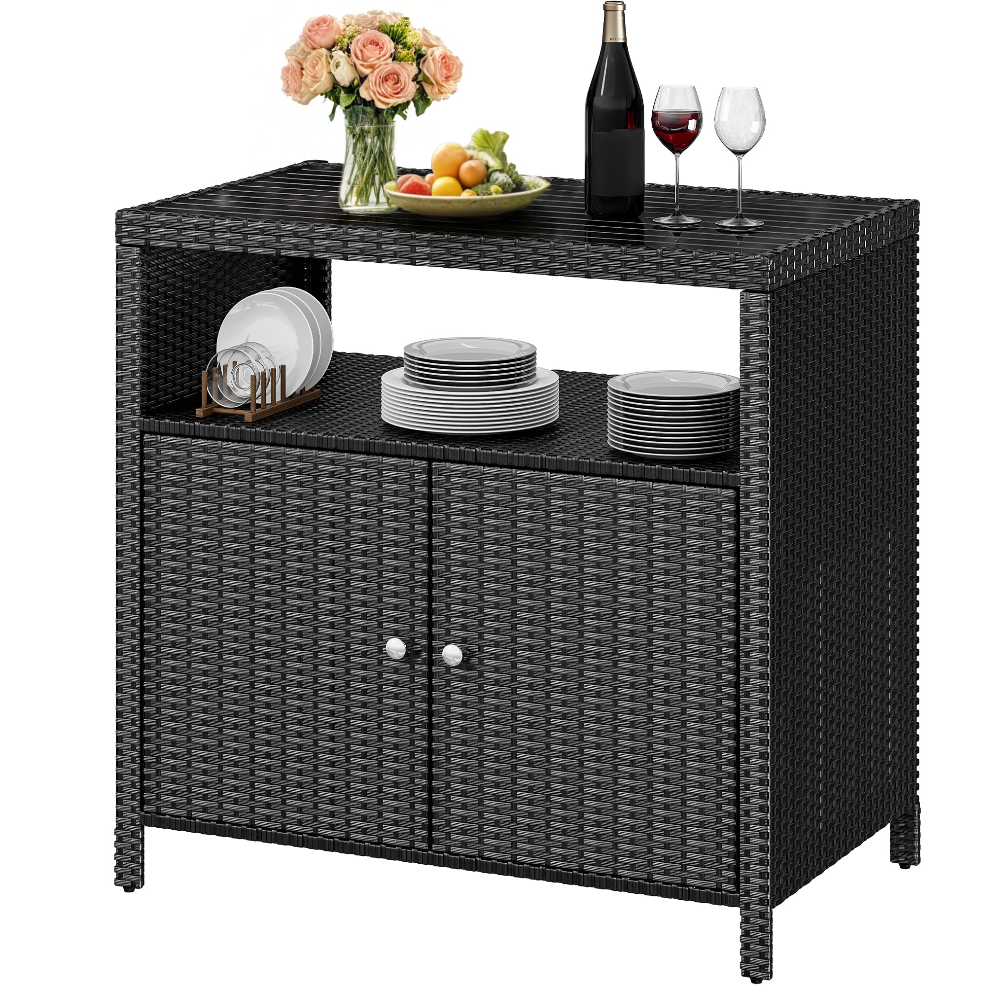 Outdoor Storage Cabinet, Outdoor Patio Bar w/2 Doors and Shelves