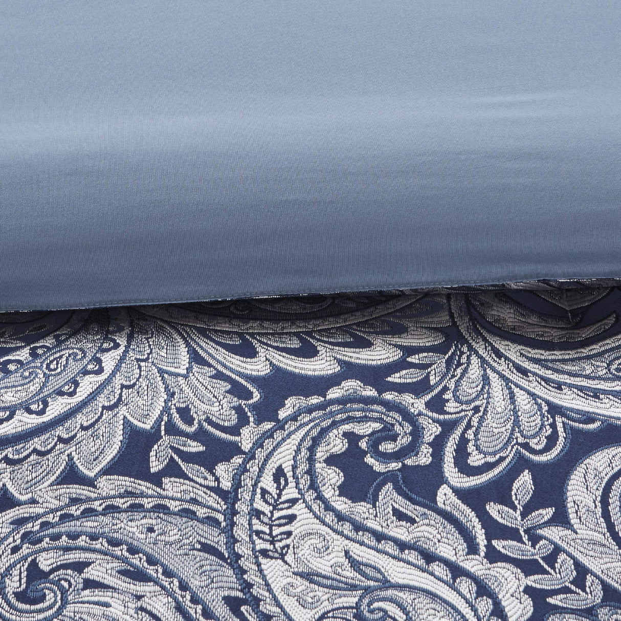 Madison Park Aubrey Cozy Comforter Set, Faux Silk Jacquard Paisley Design - All Season Down Alternative Bedding with Cotton Bed Sheets, Bed Skirt & Toss Pillows, Queen Navy 12 Piece