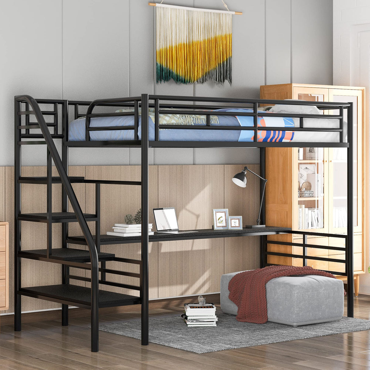 Frame for Boys Girls Kids Adults Toddler with Desk, No Box Spring Needed,Twin,Black