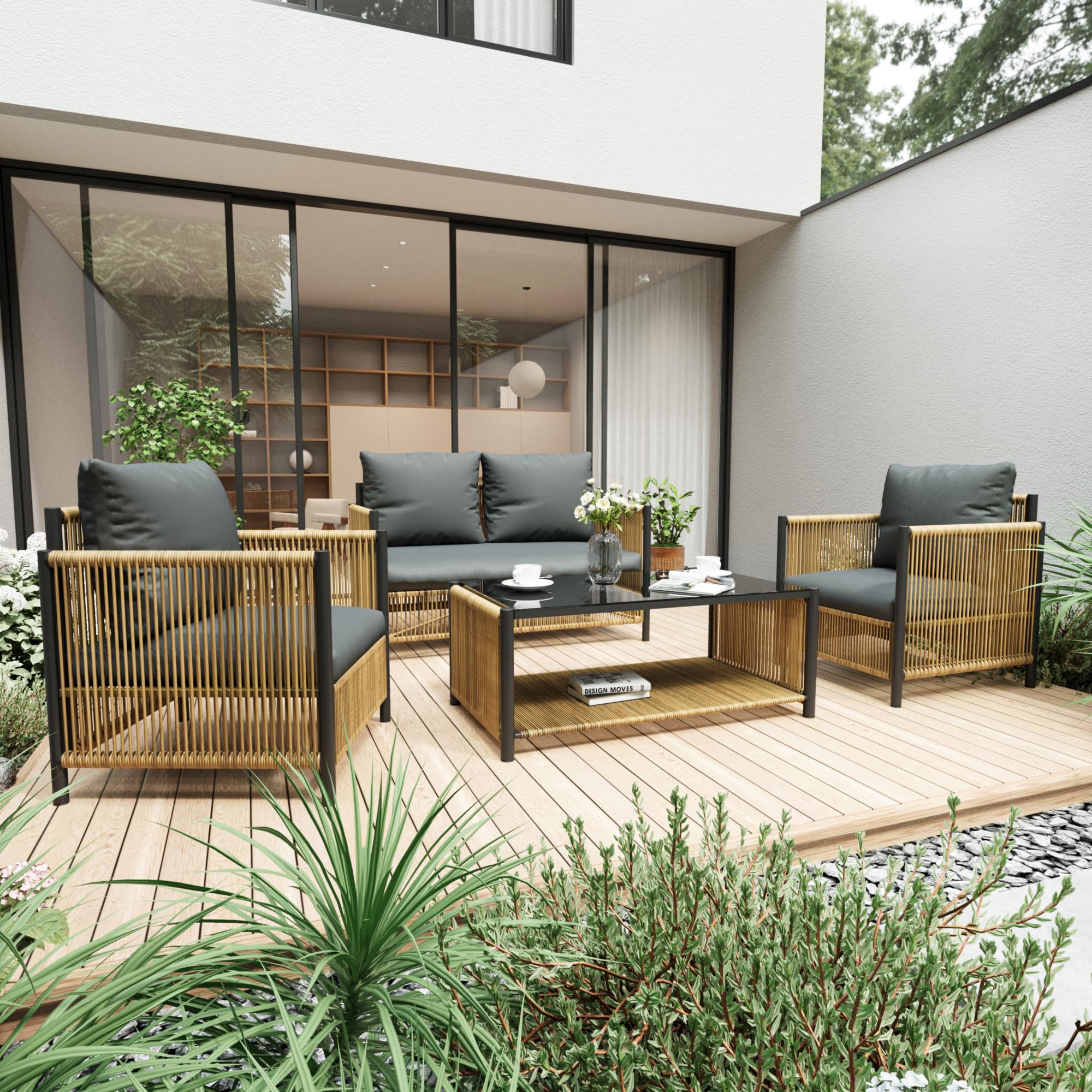 Patio Furniture Set 4 Pieces, Outdoor Furniture 4-Seat Sofa
