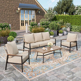 Patio Furniture Set, 2 x High Back Cushioned Leg Chair, 1 x 3-Seat Sofa
