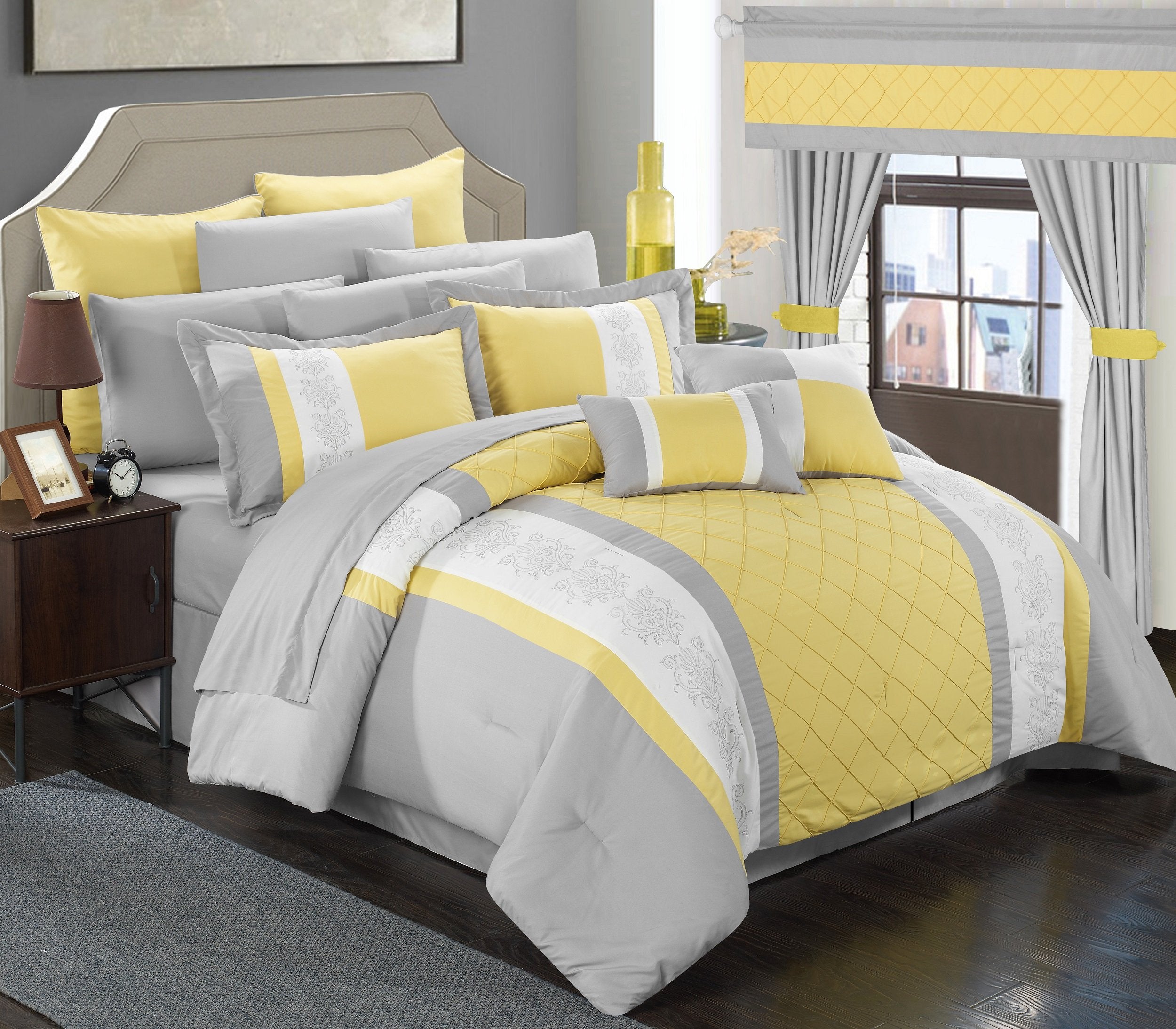 Bed in a Bag Comforter Set, King Size (24 Pieces), Danielle - Pintuck Embroidery