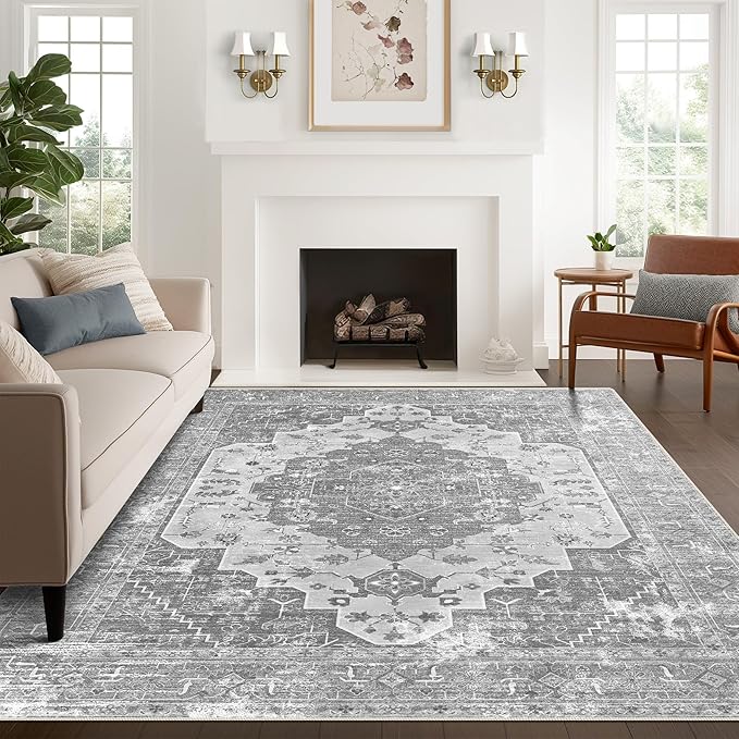 6x9 Area Rugs, Stain Resistant Washable Rug for Living Room, Vintage Inspired Rug