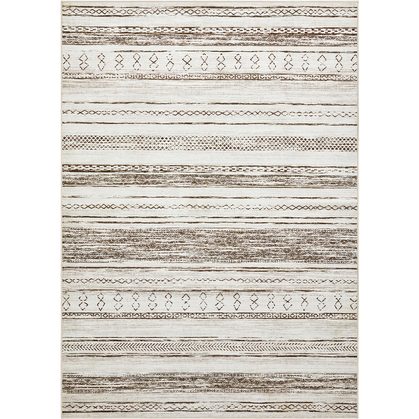 Area Rug Living Room Rugs - 9x12 Washable Large Soft Neutral Boho Moroccan Bohemian Farmhouse Rug Indoor Floor Carpet for Bedroom Under Dining Table Home Office Decor - Cream Brown