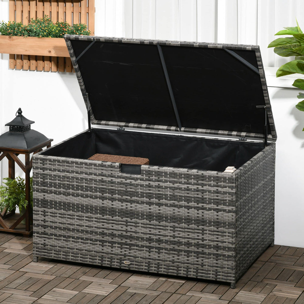 113 Gallon Deck Box, Rattan Outdoor Storage Box, Waterproof Storage Container for Indoor