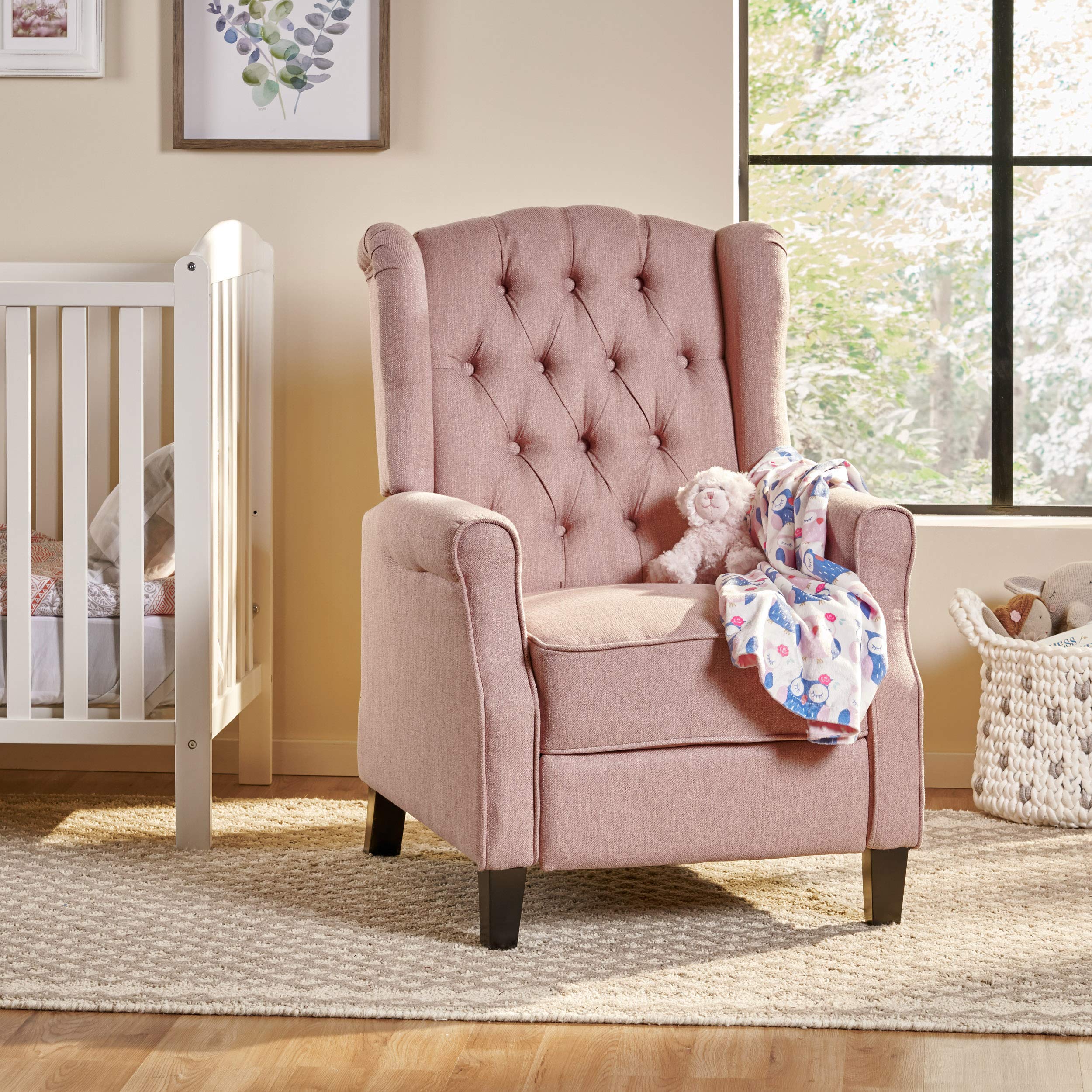 Sarah Fabric Recliner, Light Blush, Dark Brown