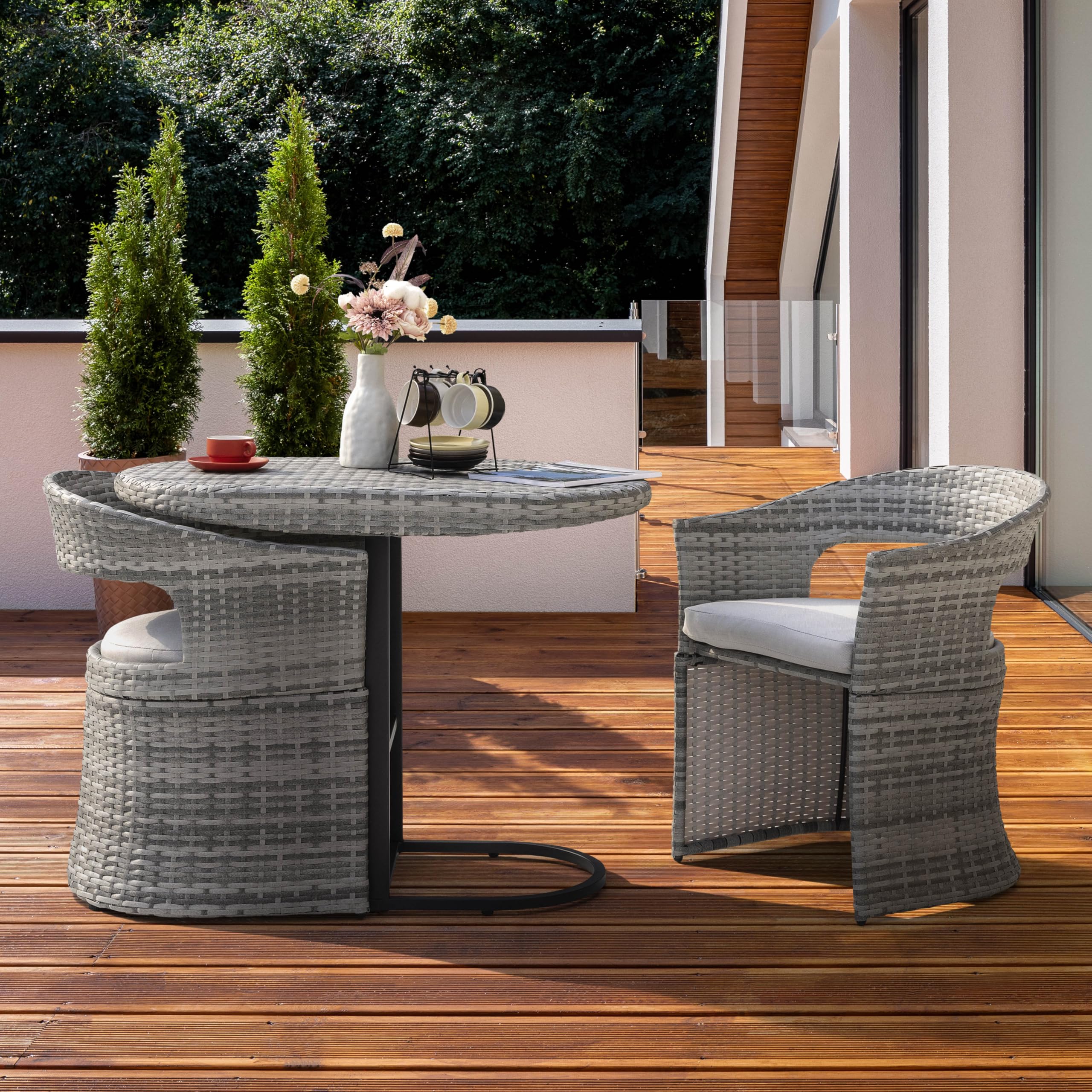 3 Piece Outdoor Patio Bistro Set, Patio Furniture Set for 1 Iron Patio Table and 2 Dining