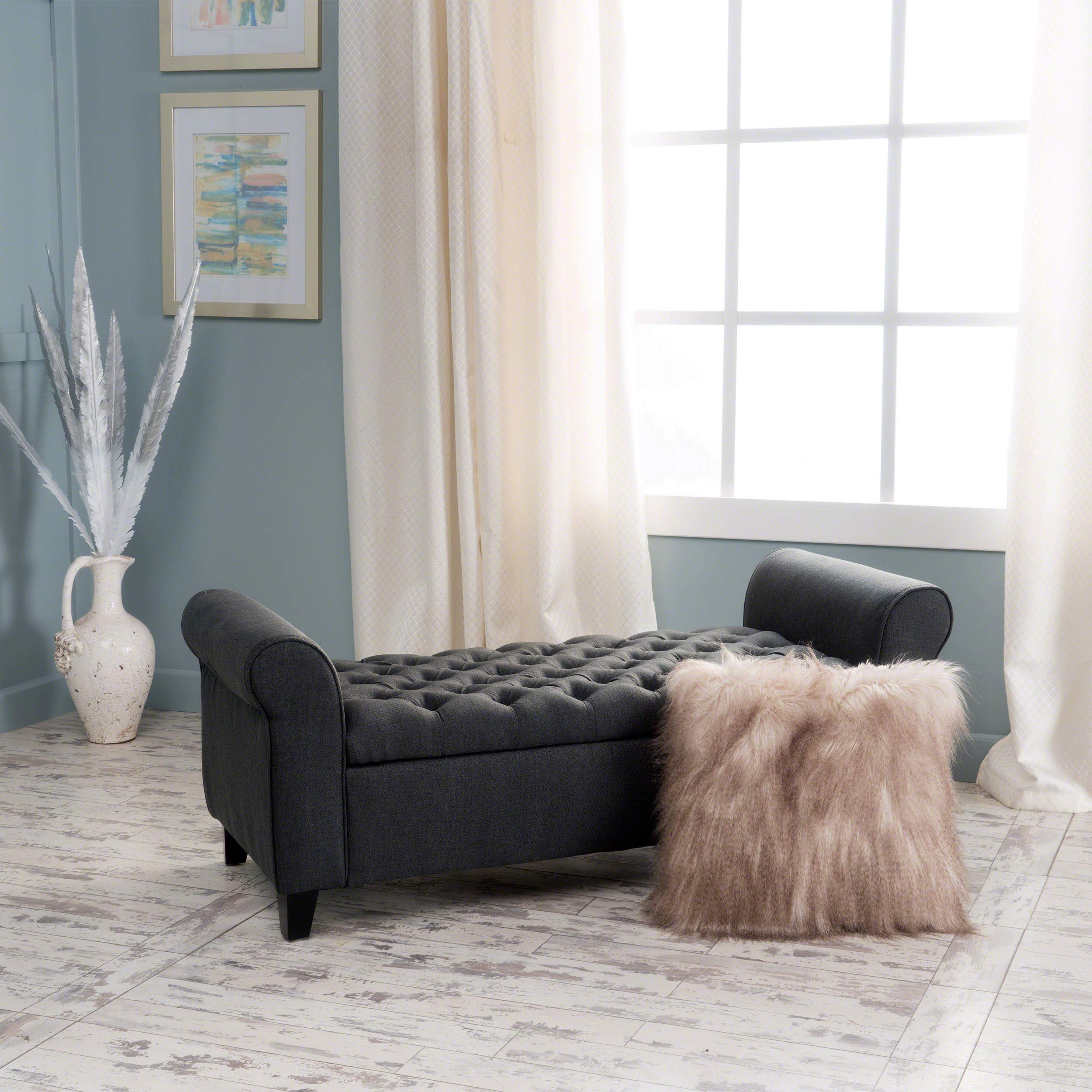 Keiko Fabric Armed Storage Bench, Dark Grey