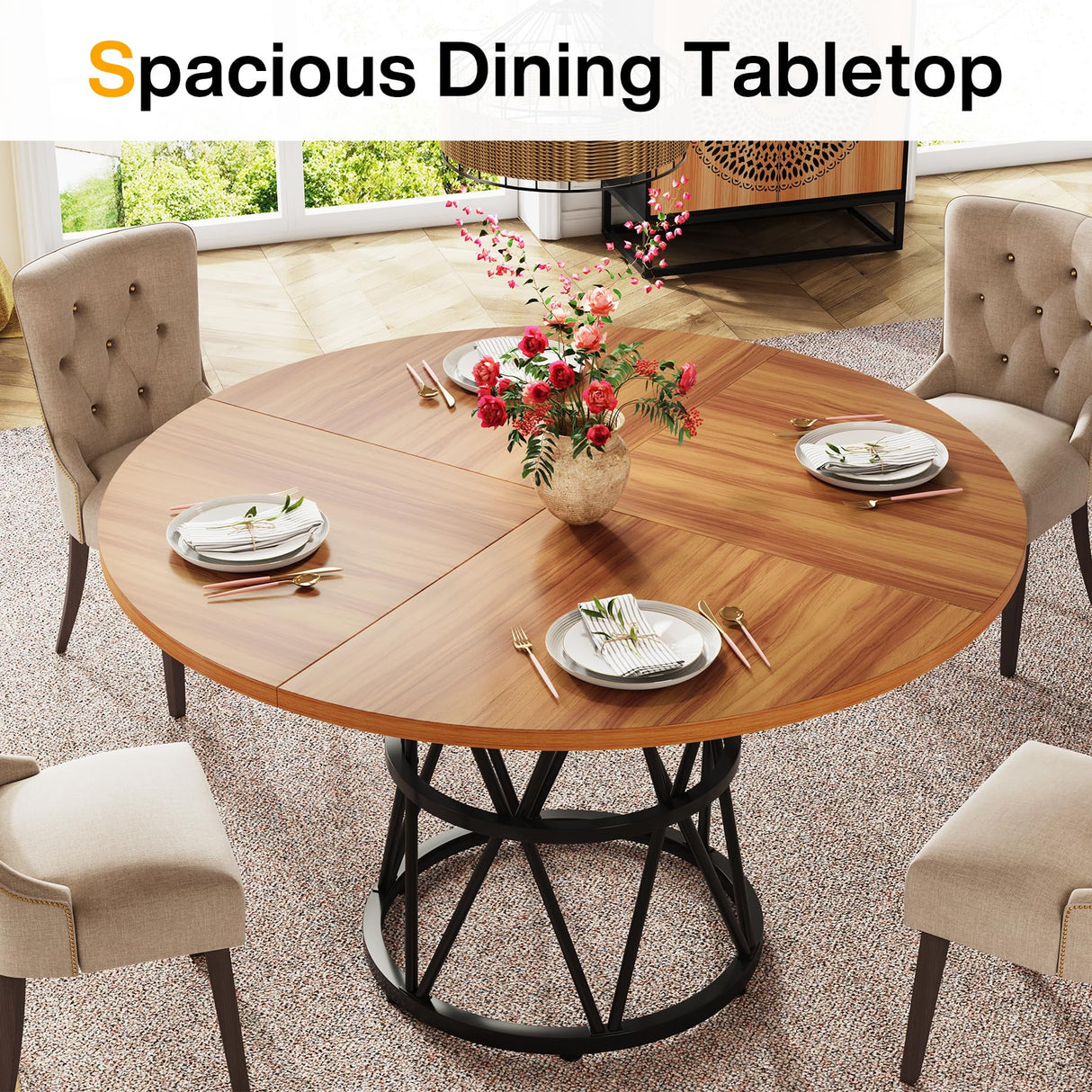 Round Dining Table for 4, 47 Inches Kitchen Table Circle Dinner Table,