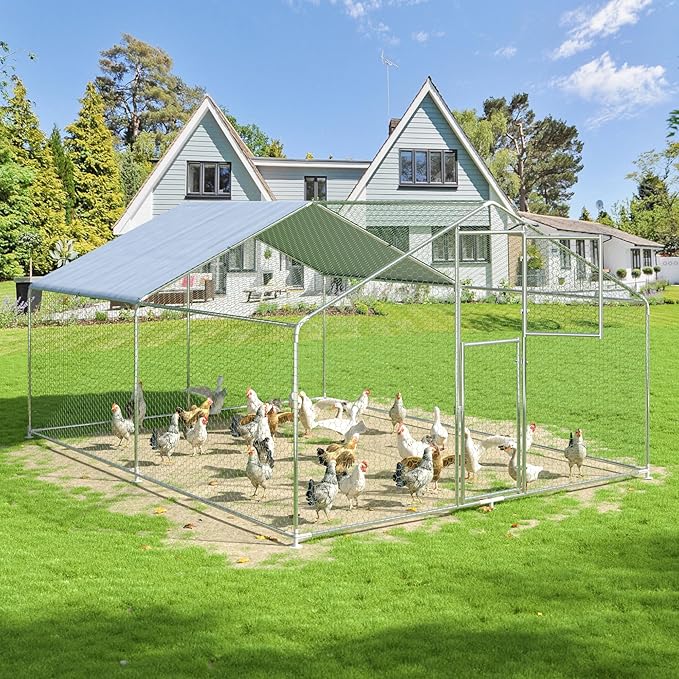 SafeHaven Galvanized Chicken Coop with Feeding Port & UV Cover