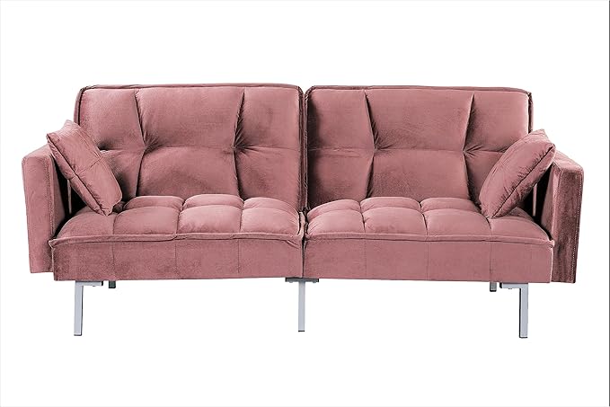 Regal Convertible Sleeper Sofa Bed, Velvet Pull Out Couch with Mid-Century Style