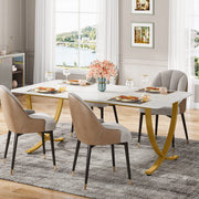 Dining Room Table, Kitchen Table with Faux Marble Table Top and Gold Metal Legs