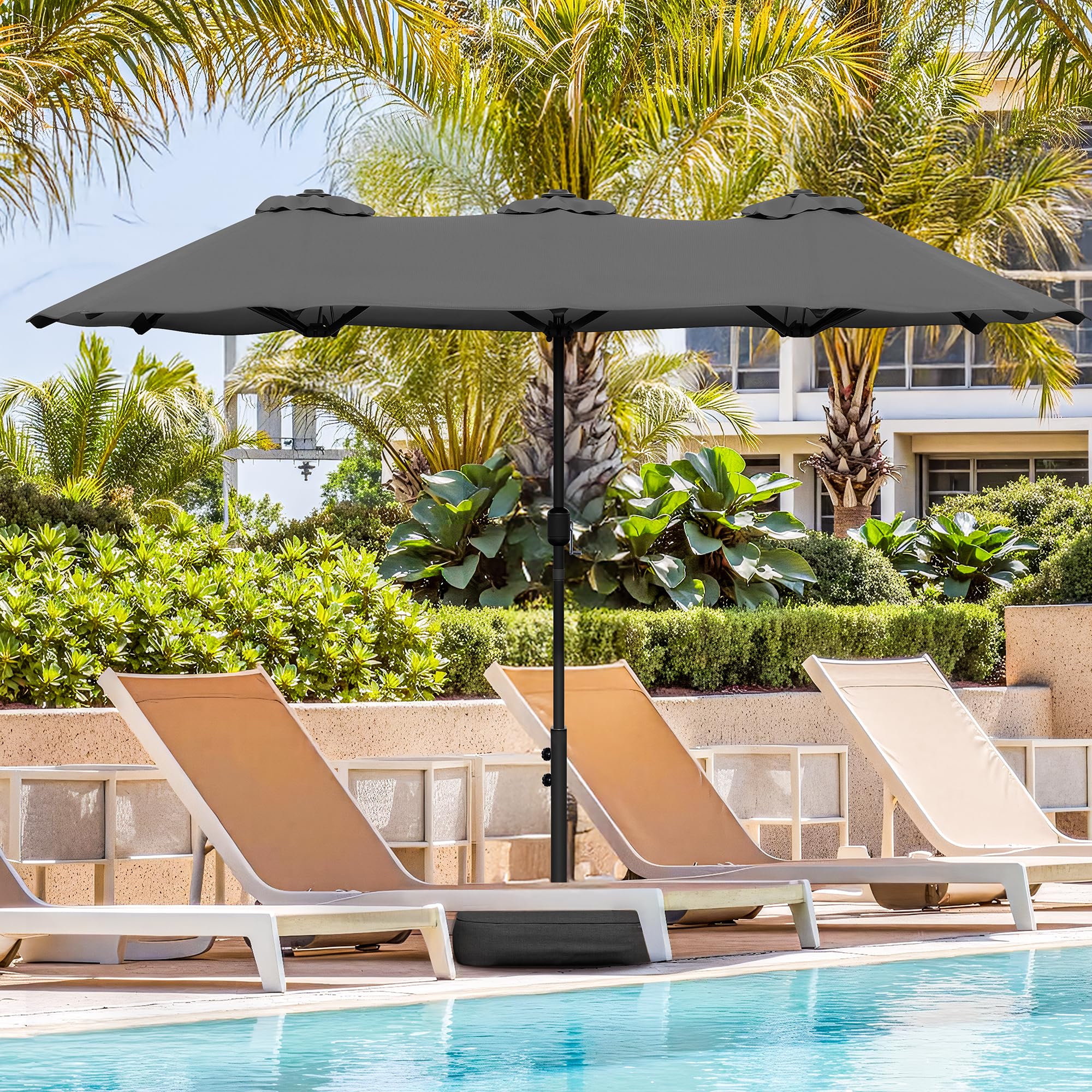 15FT Large Patio Umbrella with Base Included, Outdoor Double sided Umbrellas