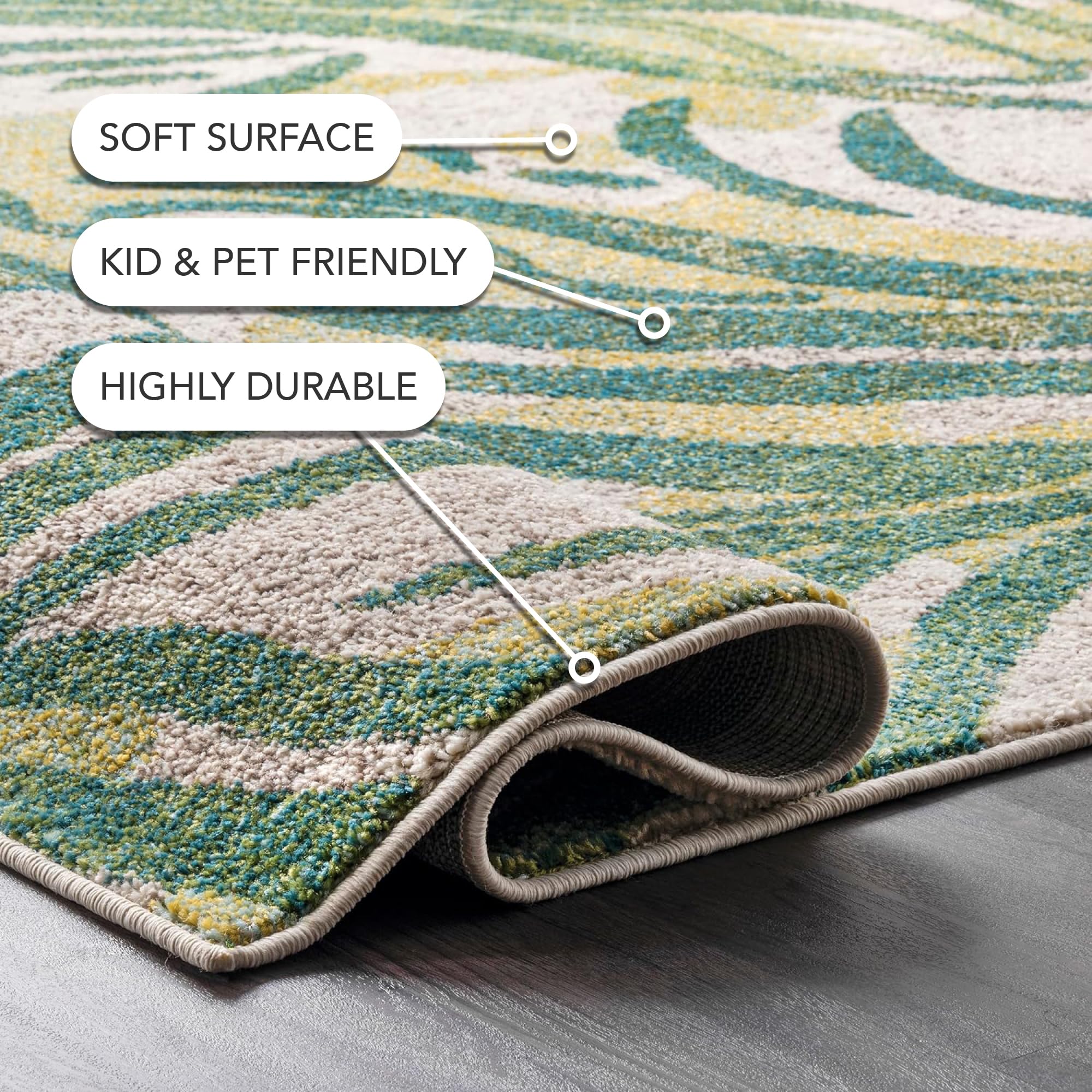 Cali Abstract Leaves Area Rug 10x14 Green