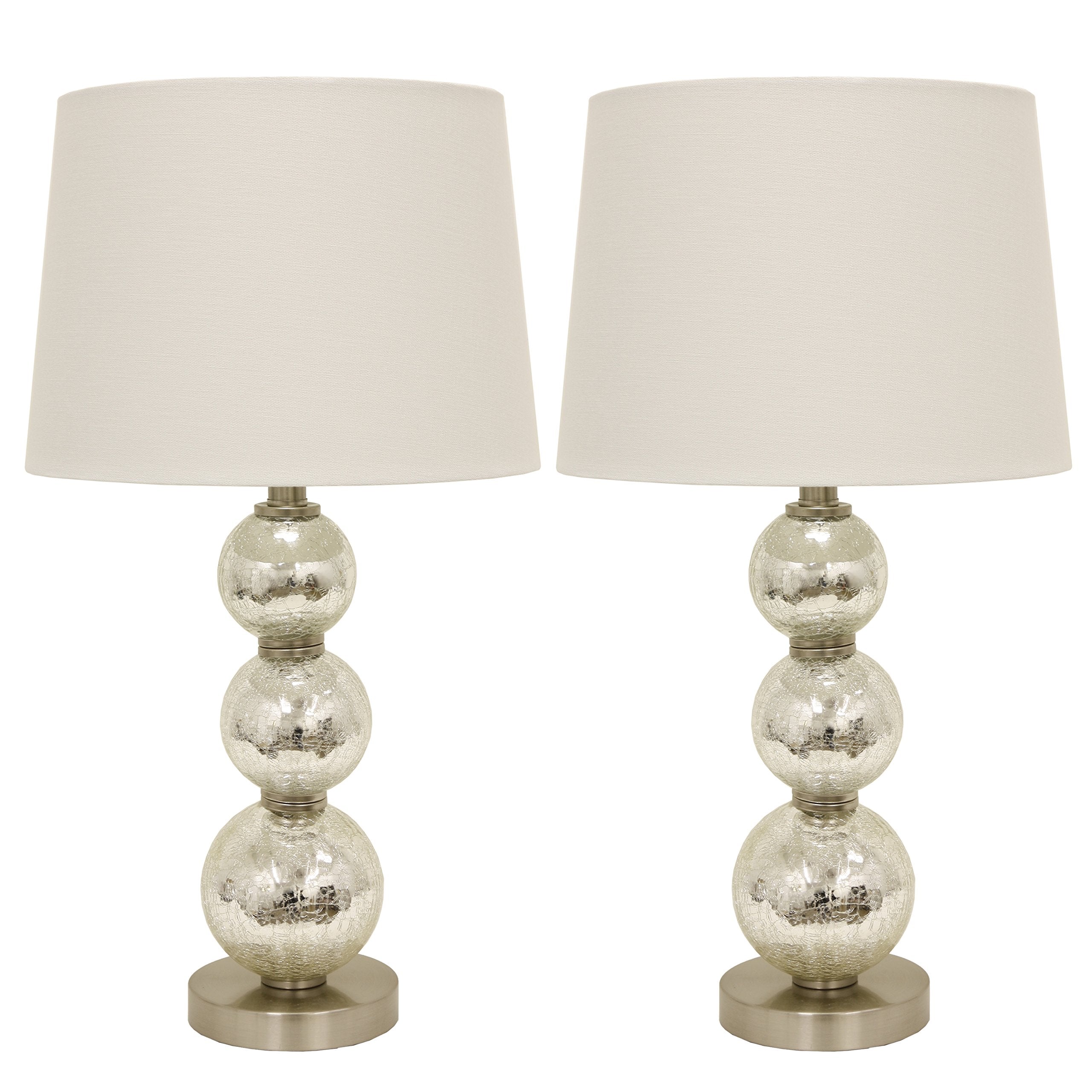 Mirrored Crackle Finish Table Lamp Set of 2, 100% Linen