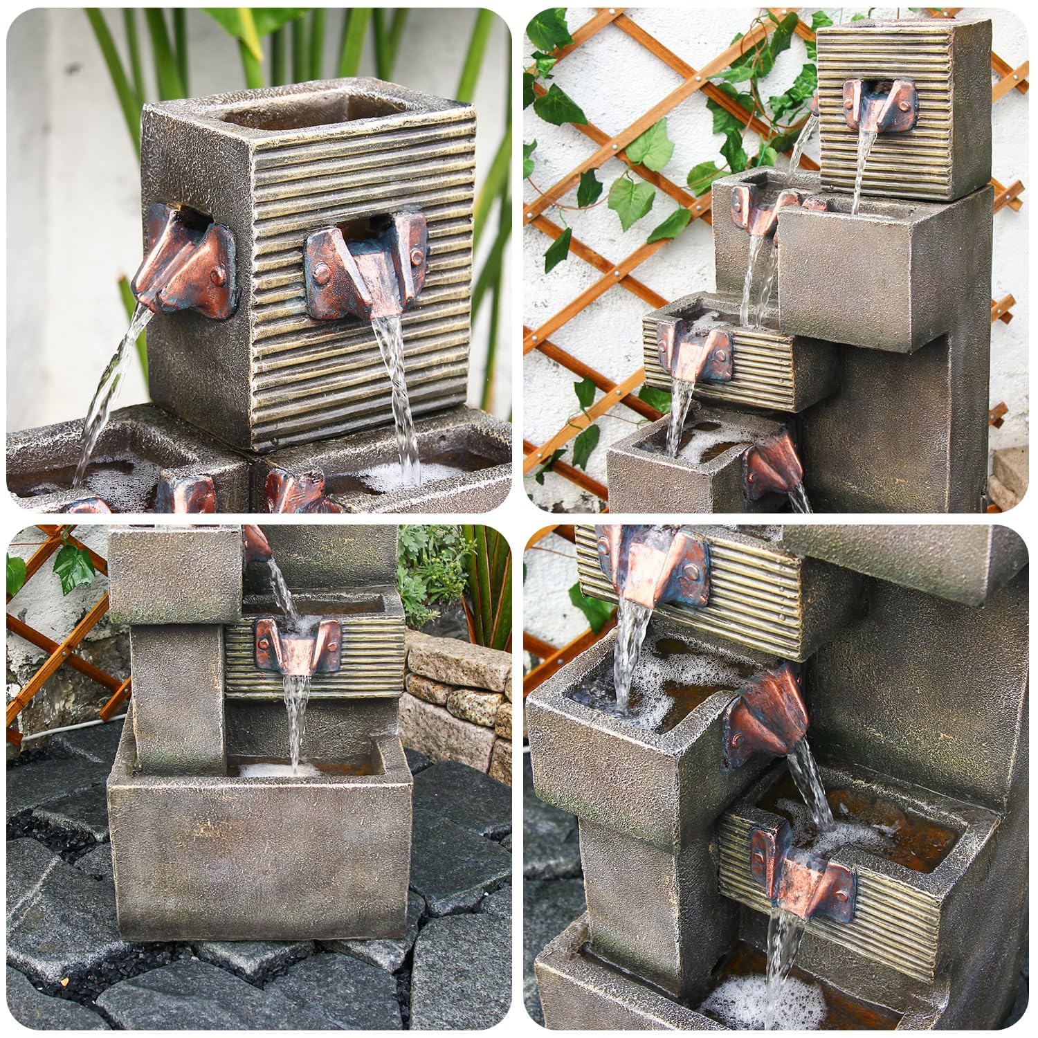 Outdoor Water Feature Fountain Tiered Waterfall Indoor Freestanding Cascade Fountains Modern Cube Style