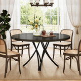 Dining Table for 4, 47-Inch Circle Kitchen Table, Modern Wood Dining Room Table with Sturdy Cross