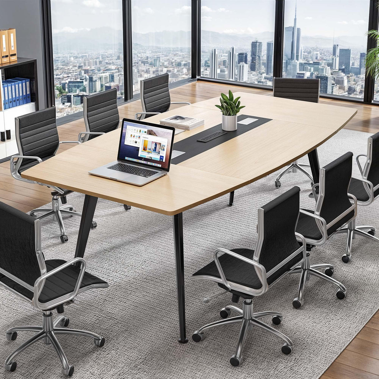 6FT Conference Table with Power Outlets, 70.8 Inches Boat Shaped Meeting Table