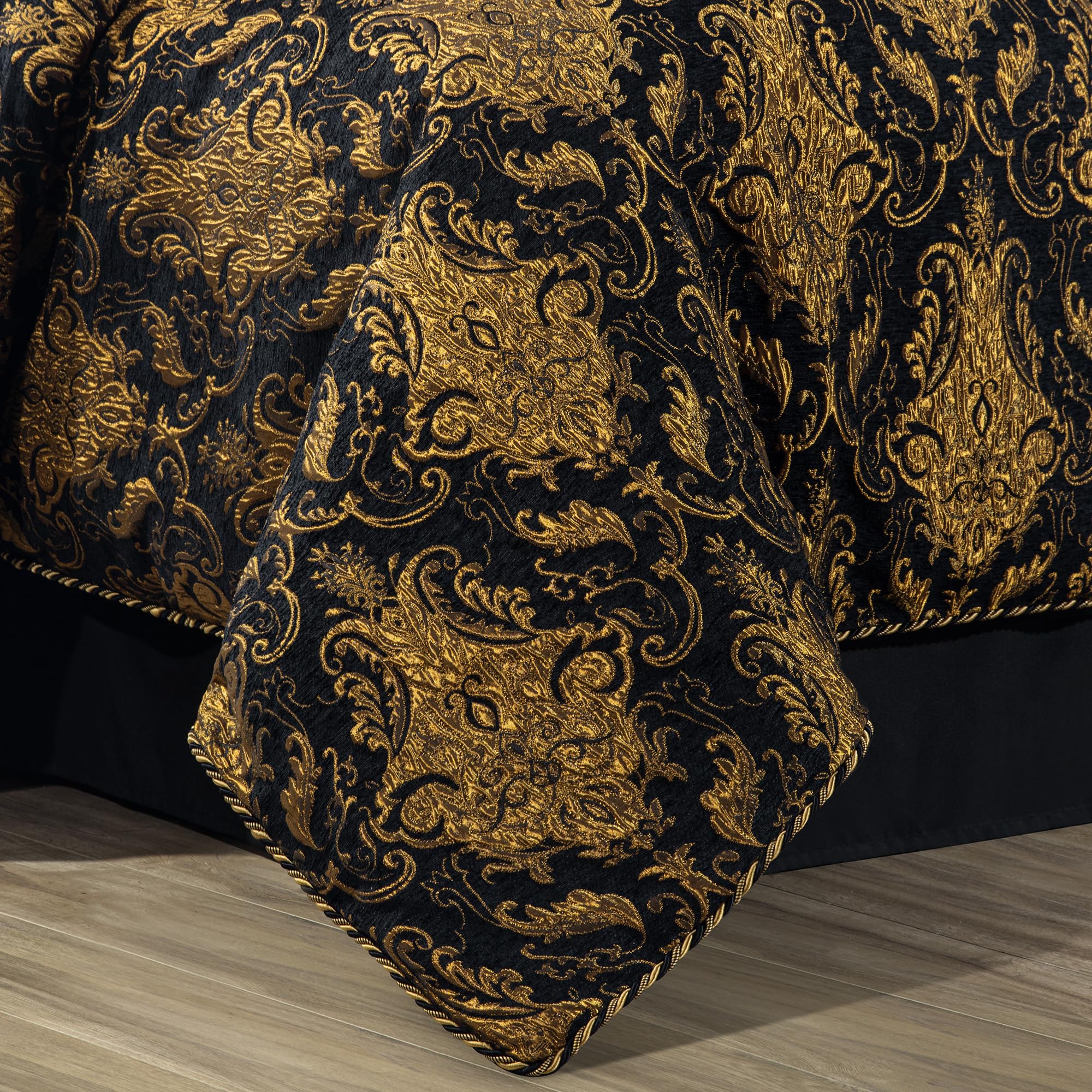 9-Piece Black Damask Jacquard Comforter Set - Queen