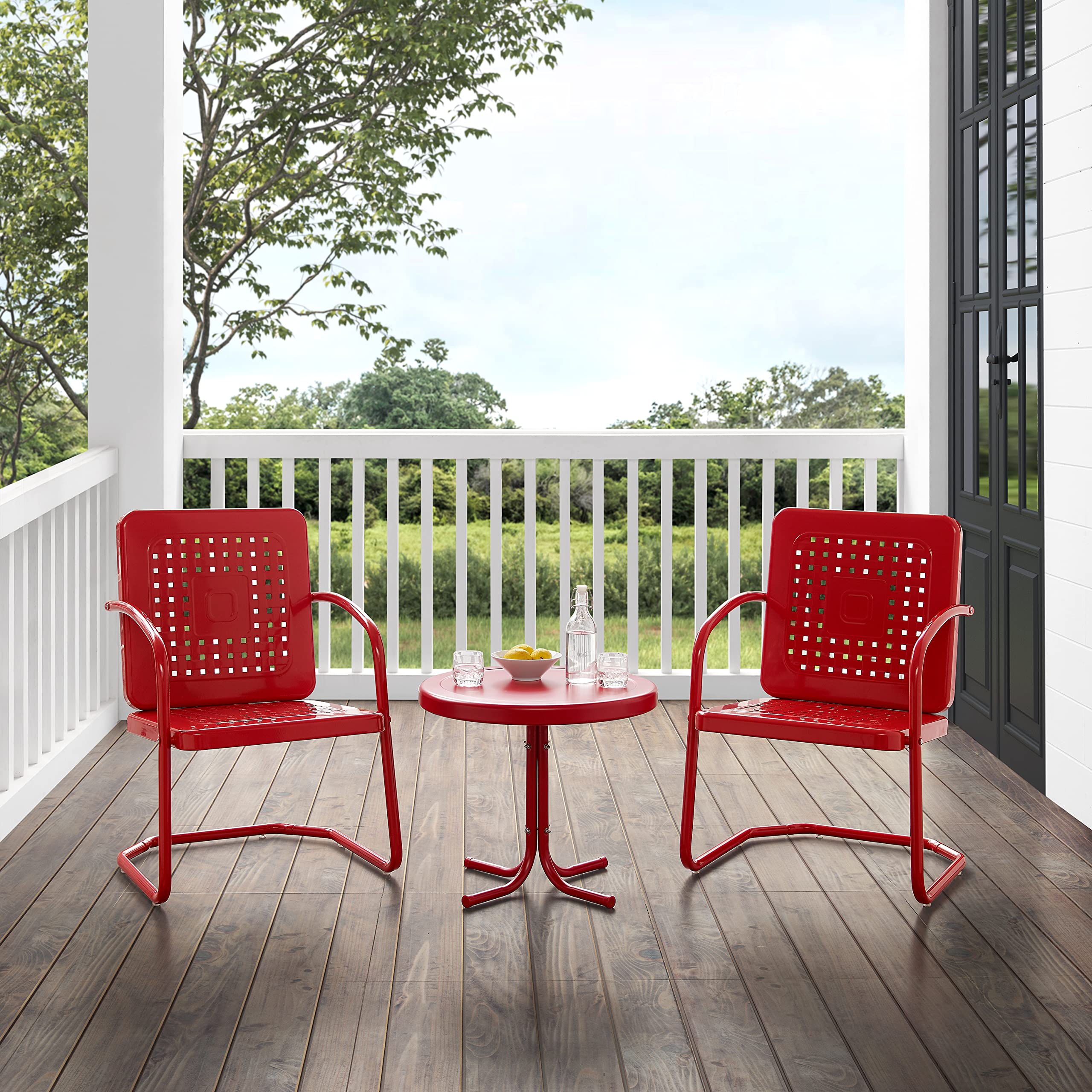 Bates 3-Piece Outdoor Chair and Side Table Set, Retro Metal Bistro Patio Conversation Sets