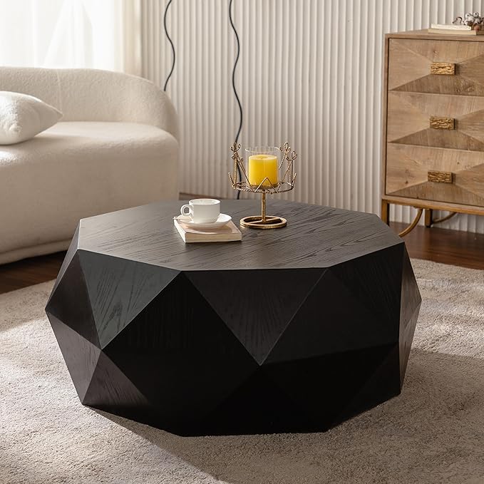 38" Modern Farmhouse Coffee Table, Drum Coffee Table for Office