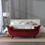 Velvet Storage Bench for Bedroom End of Bed, 65" Upholstered Rolled Armed Button Tufted Stool Bench,