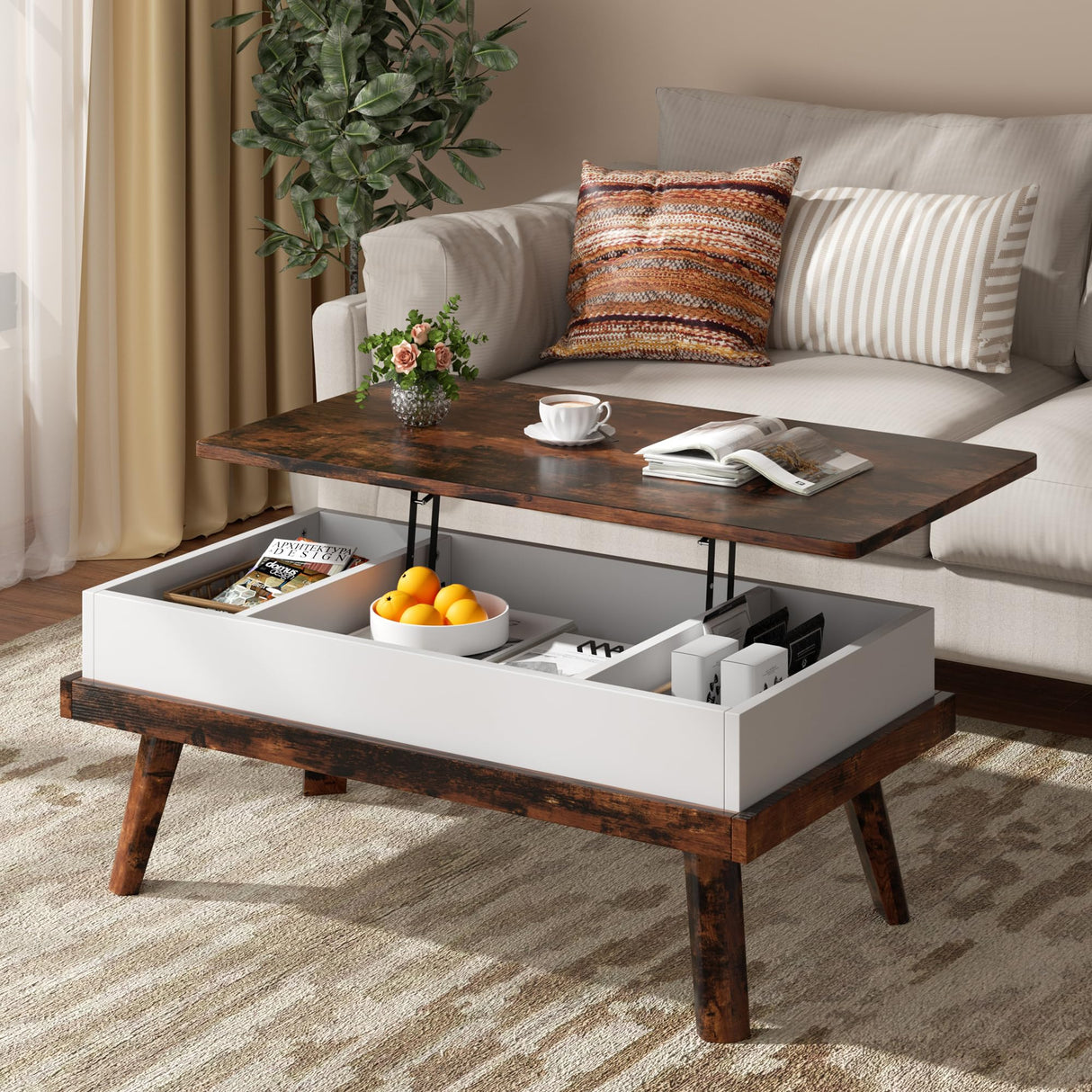 Coffee Table, Lift Top Coffee Table with Hidden Compartment, Rising Tabletop Dining Table