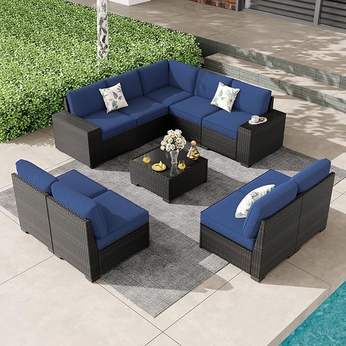 6 Pieces Outdoor Patio Furniture Set, Wicker Conversation Sets with Tea Table