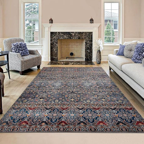 Camilla Boho Area Rug, 5'×7' Washable Oriental Accent Rug, Non-Slip Traditional Floral