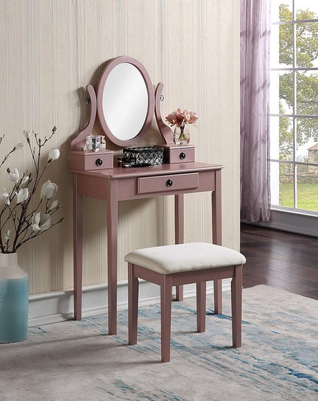 Moniys Moniya Pink Wood Makeup Vanity Table and Stool Set